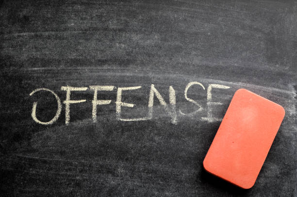 istock erasing offense, hand written word on blackboard being erased concept 641760096