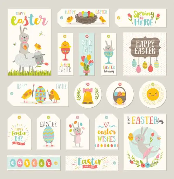 Vector illustration of Set of Easter gift tags and labels