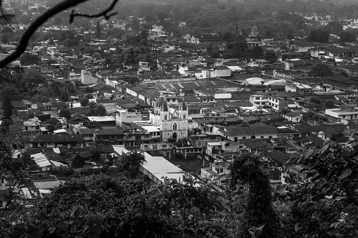 Vintage Horizontal Black And White Aerial Photograph Of A Village By A River In Venezuela Circa 1933