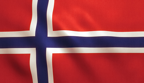 Norway flag background with fabric texture.