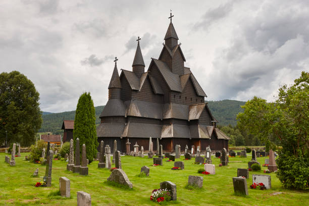 Norwegian stave church. Heddal. Historic building. Norway tourism highlight. Norwegian stave church. Heddal. Historic building. Norway tourism highlight. Horizontal heddal stock pictures, royalty-free photos & images