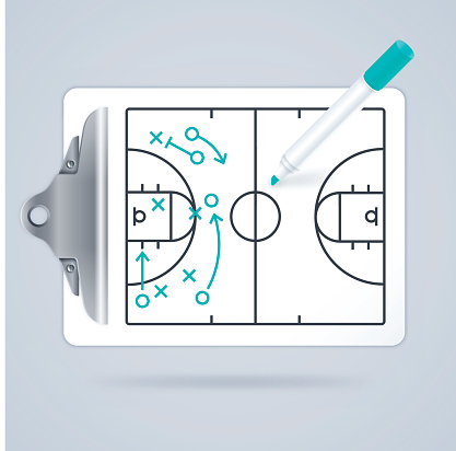 Basketball clipboard game play diagram drawing concept.