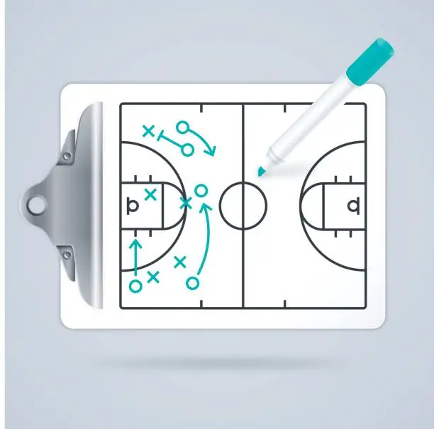 Vector illustration of Basketball Clipboard Play Diagram