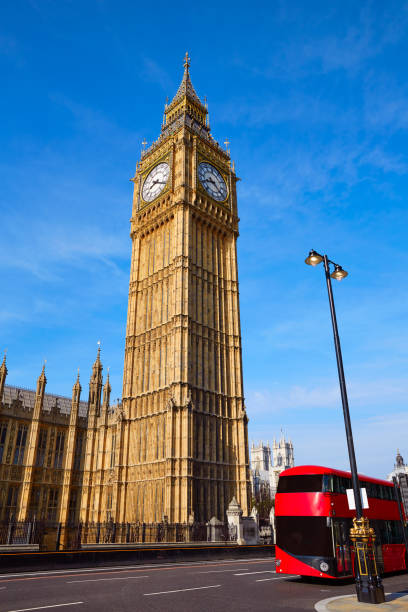istock Big Ben Clock Tower and London Bus 641783632