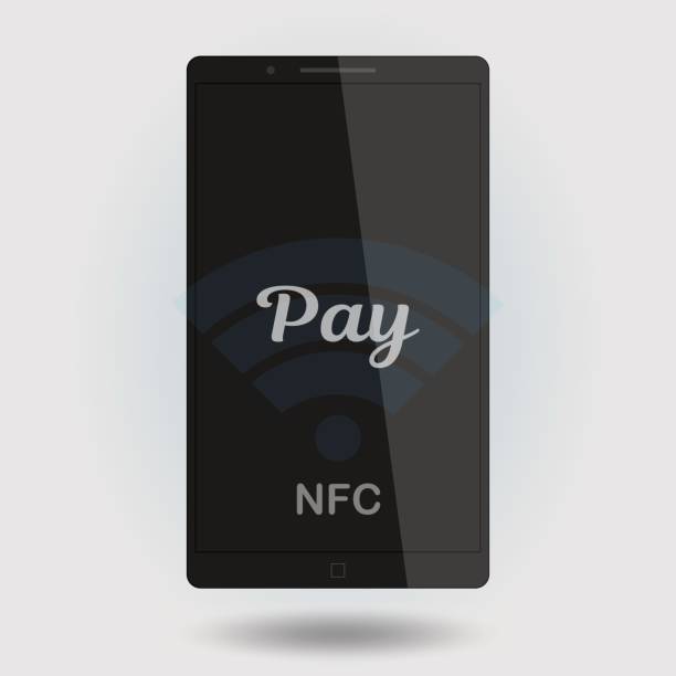 Nfc payment vector illustration. Mobile payment trough POS. Making wireless transactions Nfc payment vector illustration. Mobile payment trough POS. Making wireless transactions. Smart phone concept icon. transfer print stock illustrations