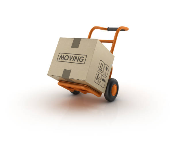 istock Hand Truck Carrying Cardboard Box Moving Label - 3D Rendering 641790718