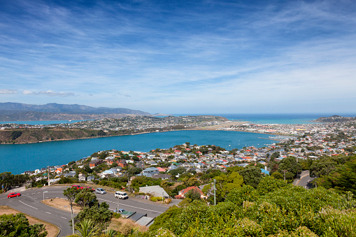 High angle cityscape shot of Wellington the capital city of New Zealand.