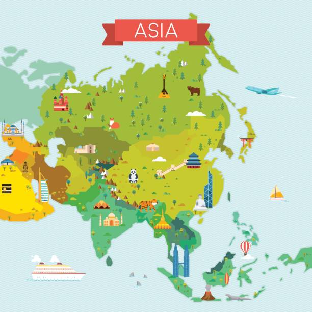 Map of Asia Travel and tourism background. Vector flat illustration china east asia illustrations stock illustrations