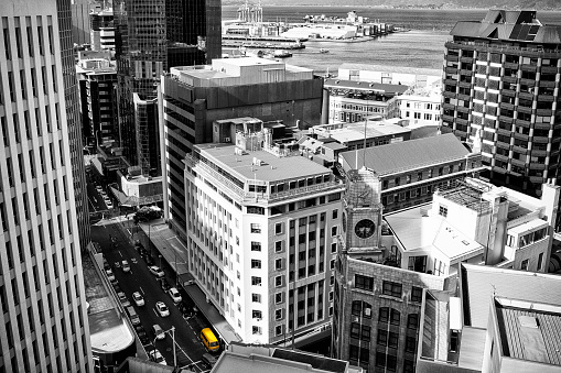 High angle tilt-shift cityscape shot of Wellington the capital city of New Zealand.