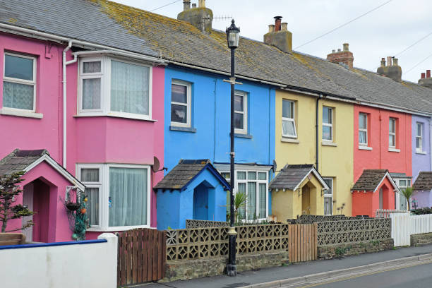 istock Row of colourful terraced houses in Devon UK 641791274