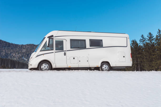 istock Motor home in the winter, camping 641791548