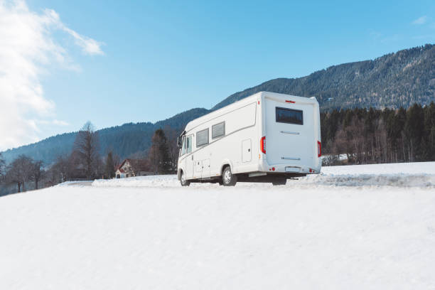 istock Winter travel with a motor home 641791628