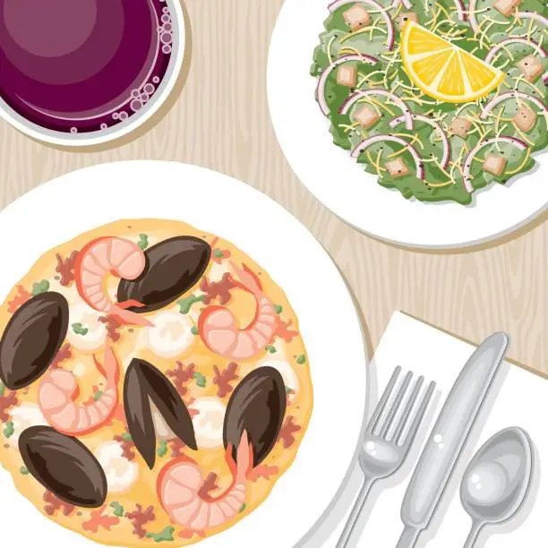 Vector illustration of Overhead View of a Dinner Table