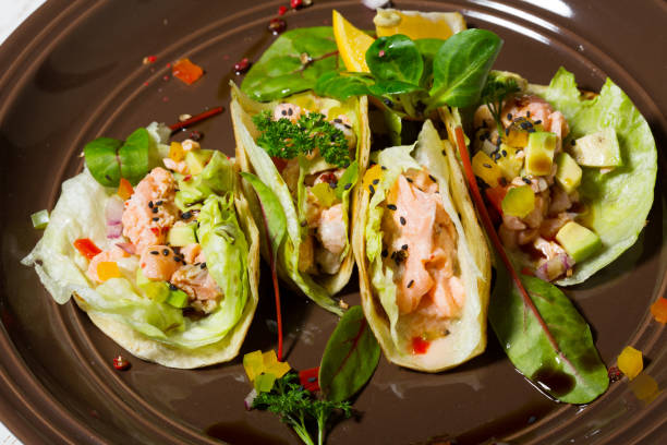 istock Homemade tacos with salmon 641801570