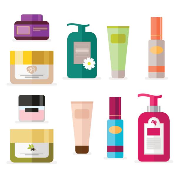 ilustraciones, imágenes clip art, dibujos animados e iconos de stock de conjunto de tubos y frascos de cosméticos. herramientas para el cuidado de la piel y belleza. vector, ilustración, aislado sobre fondo blanco eps10. - body care body the human body female