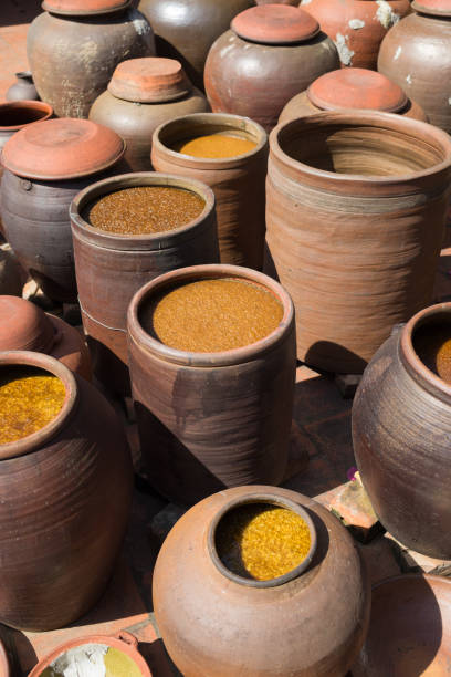 istock Jars of processing soybean jam made by traditional outdoor way under natural sunlight 641810474