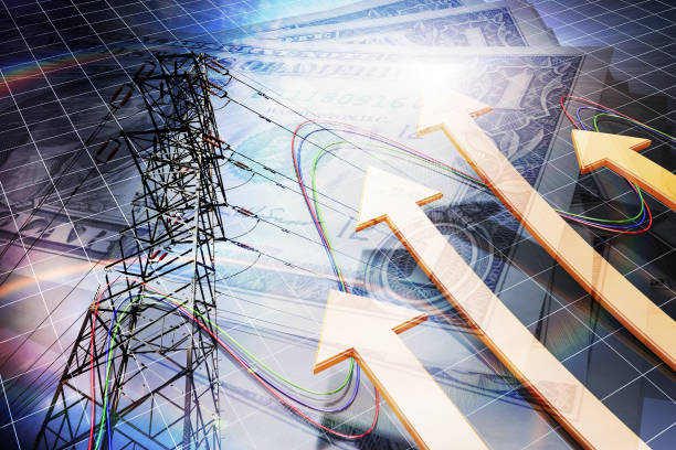 istock Financial arrows and high voltage wires 641813140