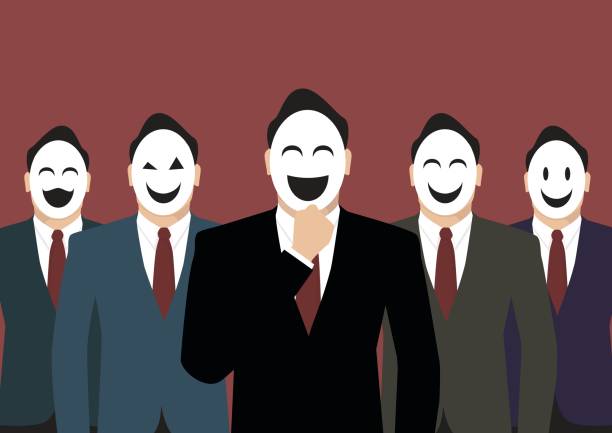 Businessmen wearing a various mask Businessmen wearing a various mask hypocrisy stock illustrations