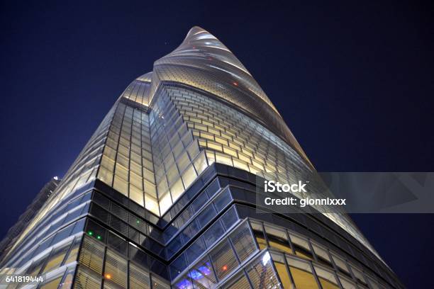 Shanghai Tower By Night Lujiazui Shanghai China Stock Photo - Download Image Now - Architectural Feature, Architecture, Building Exterior