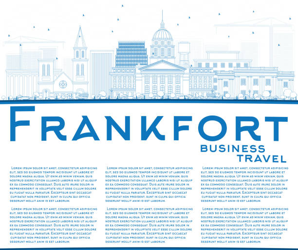 Outline Frankfort Skyline with Blue Buildings and Copy Space. Outline Frankfort Skyline with Blue Buildings and Copy Space. Vector Illustration. Business Travel and Tourism Concept with Modern Architecture. Image for Presentation Banner Placard and Web Site. frankfort kentucky stock illustrations