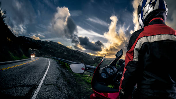 istock Motorcycle and Biker on Road 641827060