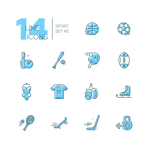 Vector illustration of Kinds of Sport - line icons set