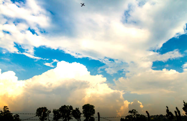 Beautiful scenery with Blue Sky,white clouds and trees seen from the Kritipur,Kathmandu,Nepal.