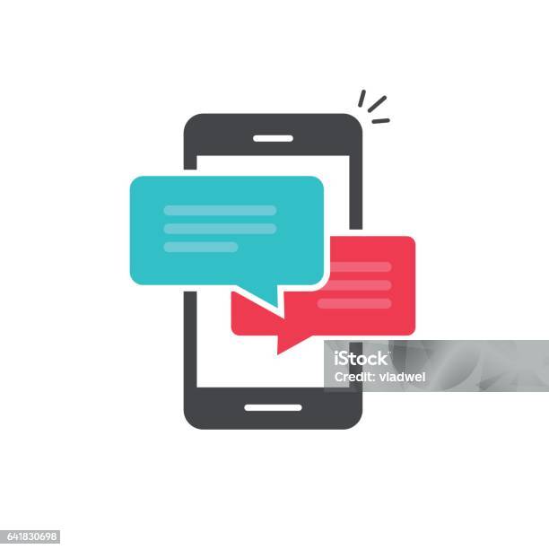 Chat In Mobile Phone Icon Vector Flat Smartphone Dialog Bubble Speeches Symbol Stock Illustration - Download Image Now