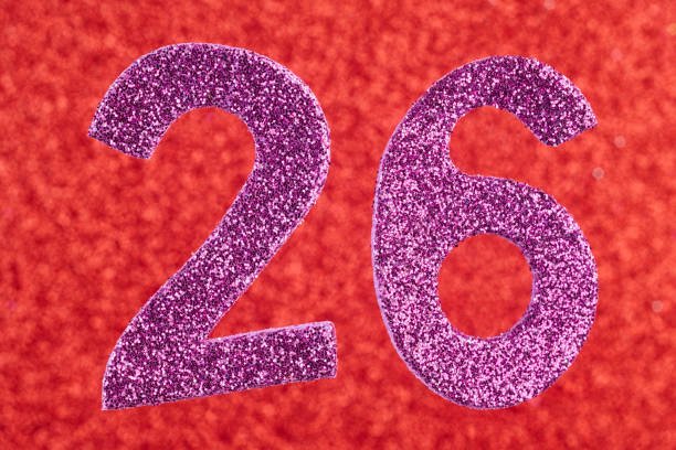 istock Number twenty-six purple over a red background. Anniversary. 641831058