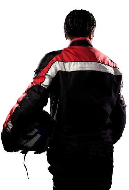 istock Race Car Driver or Motorcycle Biker on White Background 641831130