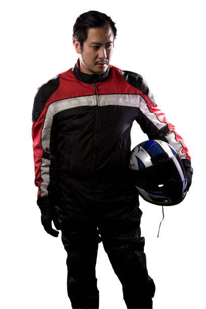 istock Race Car Driver or Motorcycle Biker on White Background 641831144