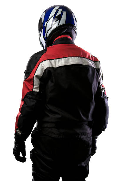 istock Race Car Driver or Motorcycle Biker on White Background 641831152