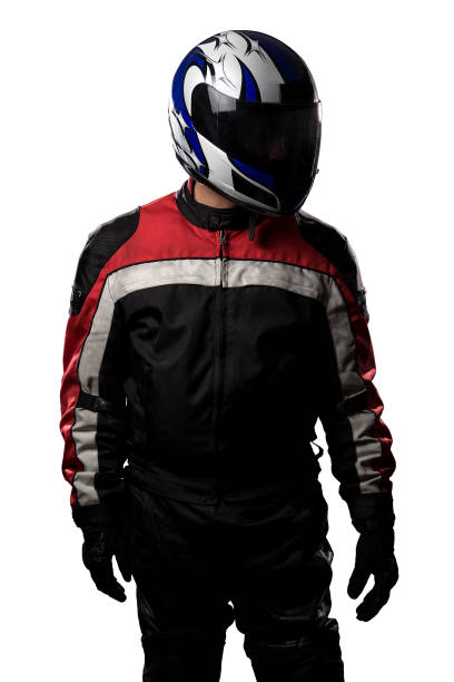 Race Car Driver or Motorcycle Biker on White Background