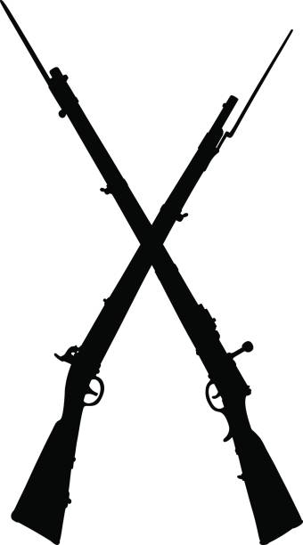 Historical military rifles Hand drawing of black silhouettes of two old military guns bayonet stock illustrations