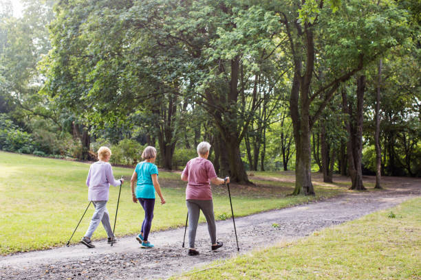 istock Group of old women walking through park 641833886