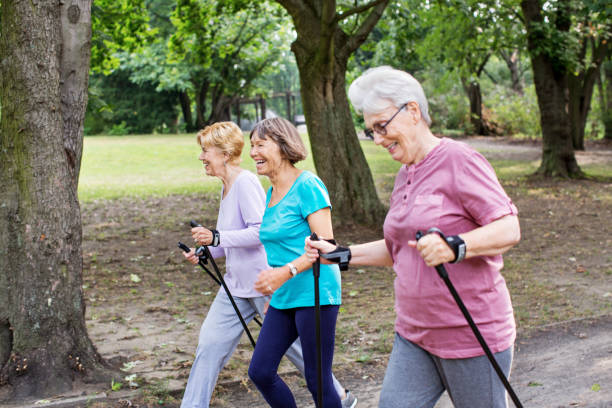 istock Group of senior women walking through park 641833926