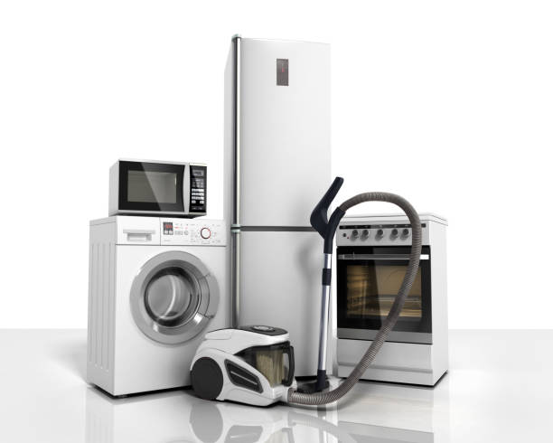istock Home appliances Group of white refrigerator washing machine stove 641834898