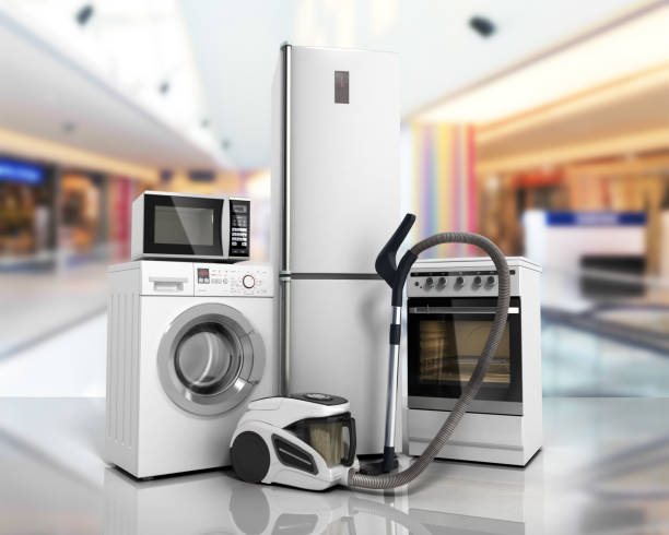istock Home appliances Group of white refrigerator washing machine stove 641834954