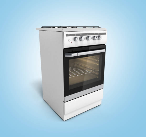 istock Gas stove 3d render on blue background 641836644