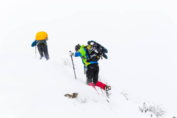 istock Men hiking on mountain during snow storm 641841934