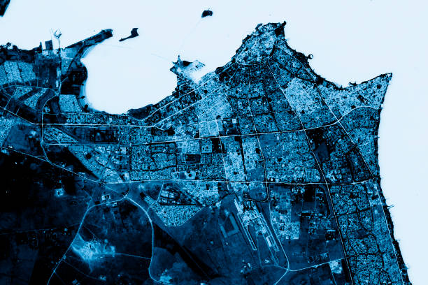 istock Kuwait City Abstract City Map Top View Dark 641842248