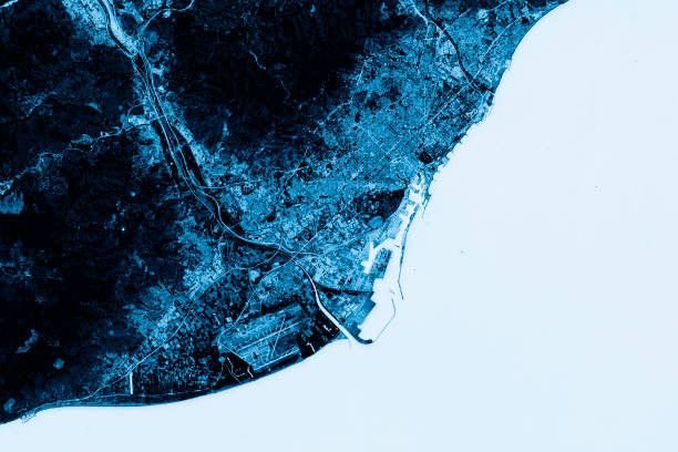 istock Barcelona Abstract City Map Top View Dark 641842320