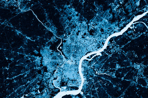 istock Philadelphia Abstract City Map Top View Dark 641842348