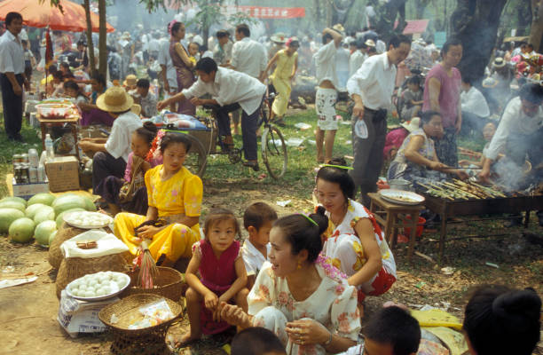 the spring and water festival near Jinghong in the region of Xishuangbanna in the province of Yunnan in china in east asia.