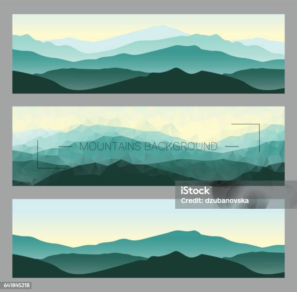 Outdoor Banners With Mountain Ridges Horizontal Nature Backgrounds Stock Illustration - Download Image Now