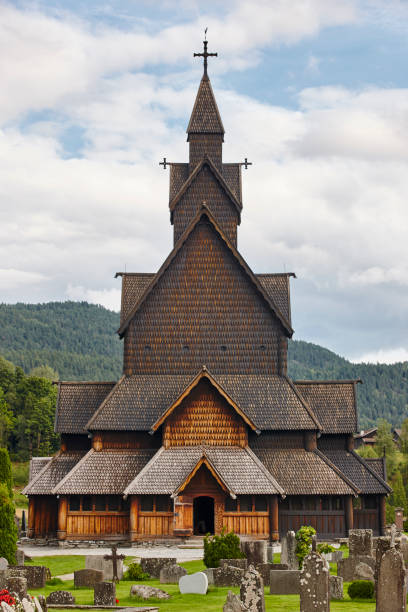 Norwegian stave church. Heddal. Historic building. Norway tourism highlight. Norwegian stave church. Heddal. Historic building. Norway tourism highlight. Vertical heddal stock pictures, royalty-free photos & images