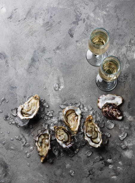 Open Oysters and champagne copy space