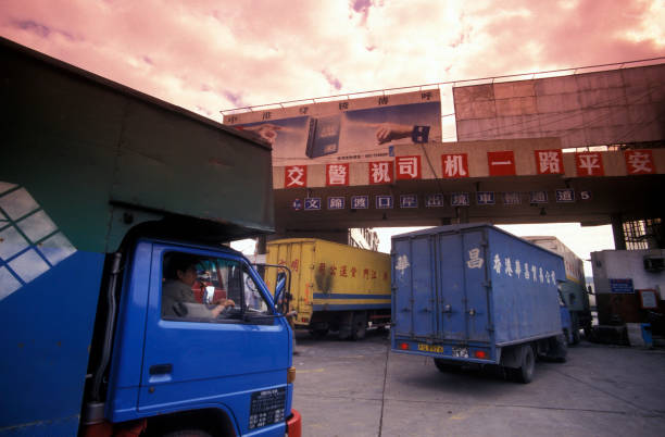 the border to hong kong the city of Shenzhen north of Hongkong in the province of Guangdong in china in east asia.