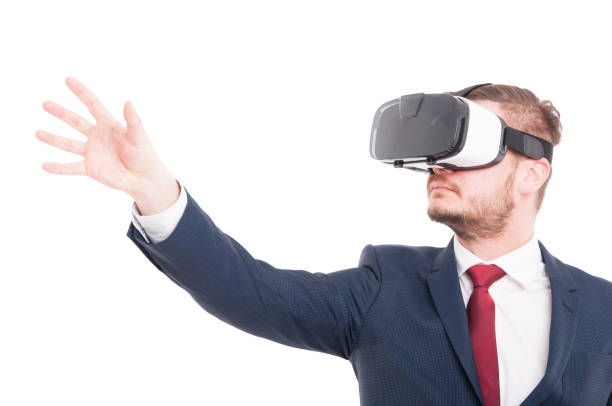 istock Businessman wearing 3d virtual reality glasses 641848976
