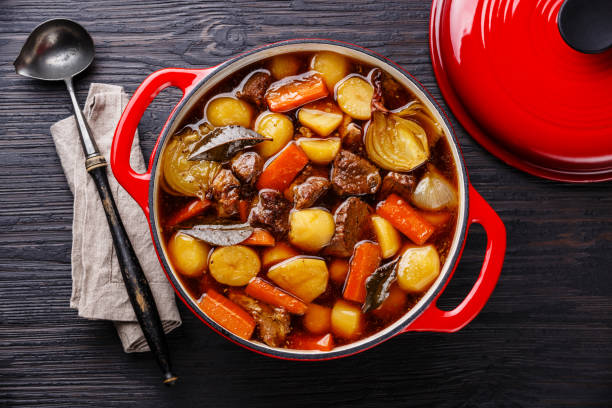 istock Beef meat stewed with potatoes, carrots and spices 641850258